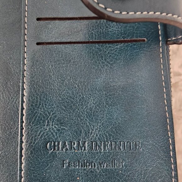 Charm Infinite Teal Wristlet Wallet Faux Leather Zip Around Western - Picture 9 of 10